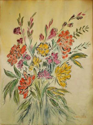 American Art Floral Bouquet Signed Watercolor c.1970  