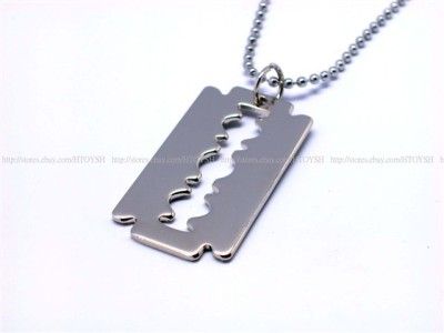 Mens Stainless Steel Razor Blade Pendant Necklace n01  