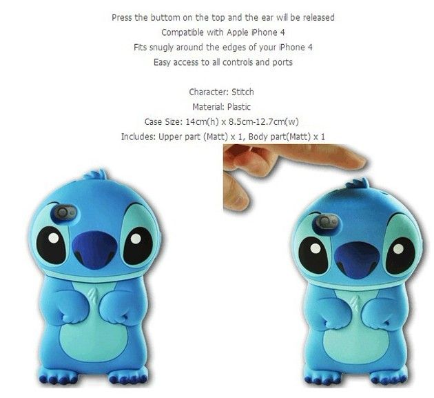 Cute STITCH Puppy 3D Figure Pop Out Ears Iphone 4 4S Hard Cell Case 