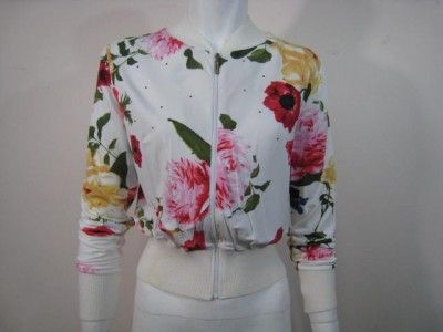 ROBERTO CAVALLI STUNNING FLOWER PRINT ZIP UP TOP T195*L  