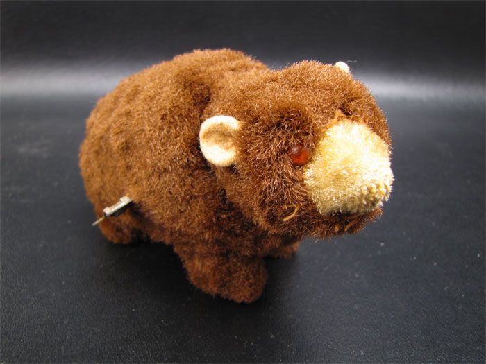 Vintage Wind Up Mechanical Fur Covered Brown Bear Japan  