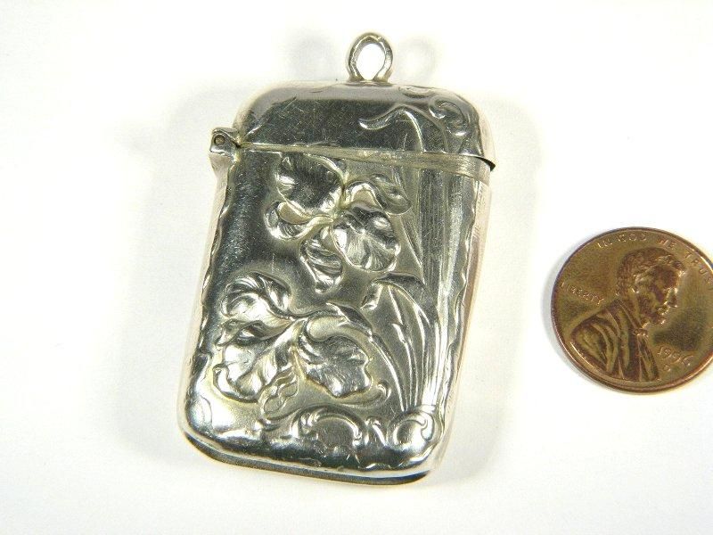 ANTIQUE ART NOUVEAU SILVER VESTA MATCHSAFE c1900  