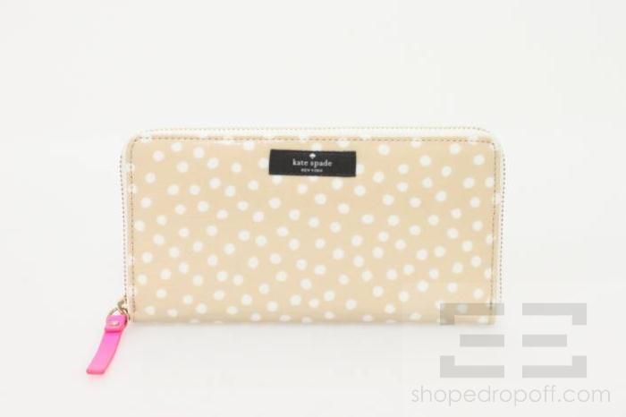 Kate Spade Tan & White Rainspot Patent Zip Around Daycation Neda 