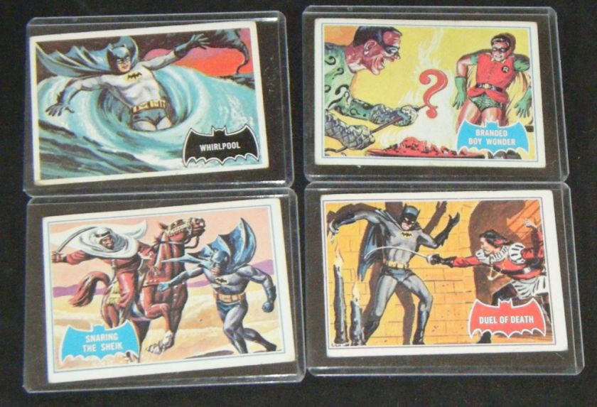 Rare 1966 Topps Batman Cards. This lot includes #4B,8B,41A,54. Cards 