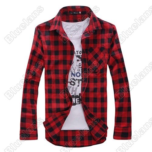   Slim Fit Casual & Dress Plaid Check Shirt Korean Style Blue Red Black