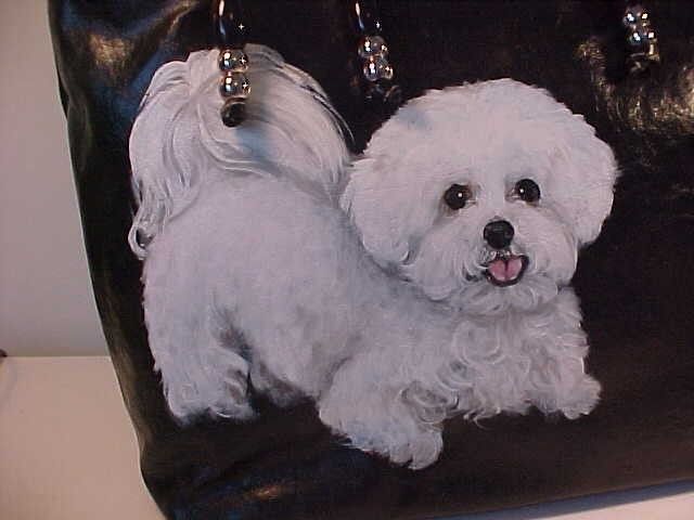 PERFECT BICHON FRISE HANDPAINTED TOTE HANDBAG   