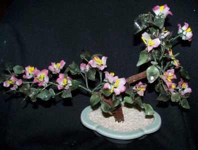 VINTAGE BONSAI GLASS/JADE TREE PINK DOGWOOD DELIGHTFUL  