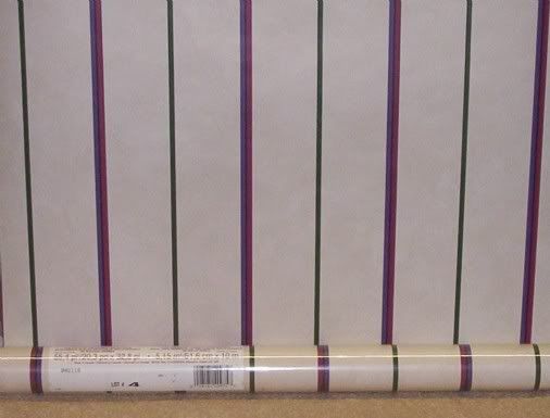 Beige Wallpaper with Burgandy Purple and Green Stripes  