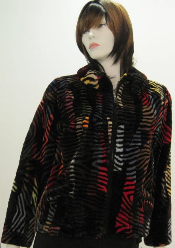 AJAMIAN   Black & Rainbow REAL SHEARED BEAVER FUR Coat  