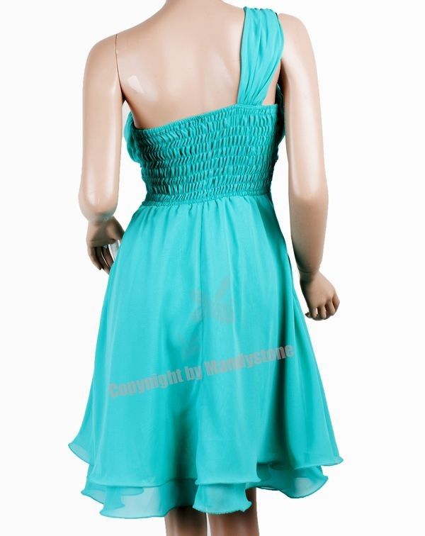 Chiffon Bead One Shoulder Ruffle Bust Party Dresses S M L XL  