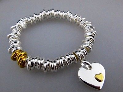 SILVER&GOLD DISC CHARM LINK MULTI RING BRACELET BANGLE  