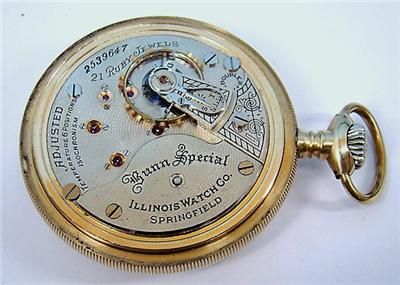 c1913 Illinois BUNN SPECIAL Pocket WATCH 18s 21j RUBY Jewel RAILROAD 6 