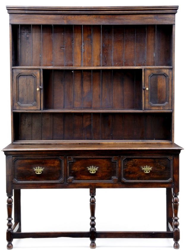 19TH CENTURY ENGLISH ANTIQUE OAK DRESSER AND RACK  