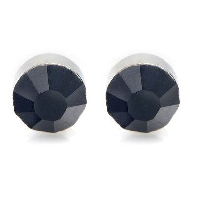 Pair Black CZ Magnetic Earring STUD Ear Plug Round 6mm No Need Earhole 