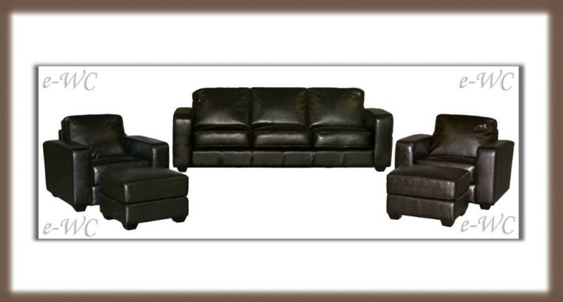 5PC DARK BROWN LEATHER LIVING ROOM SOFA CHAIR & OTTOMAN  