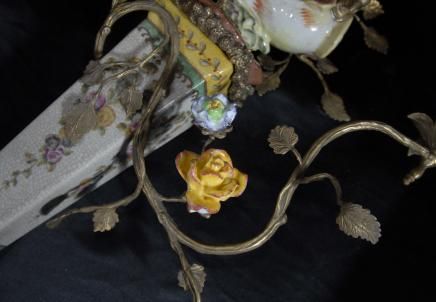 PAIR FRENCH PORCELAIN PARROT SCONCE CANDELABRA  