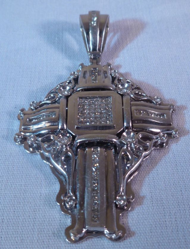 14k White Gold 46.1g Huge Cross Pendant with 78 Diamonds aprox. 2ct tw 