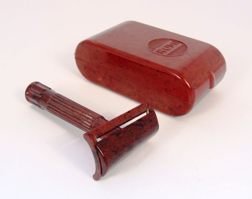 ART DECO RED MARBLED BAKELITE DESIGN SAFETY RAZOR w/BOX  