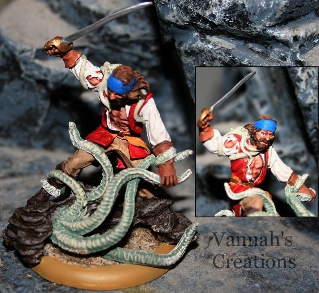 Pirate vs Sea Monster, 54mm Vignette Reaper Painted  