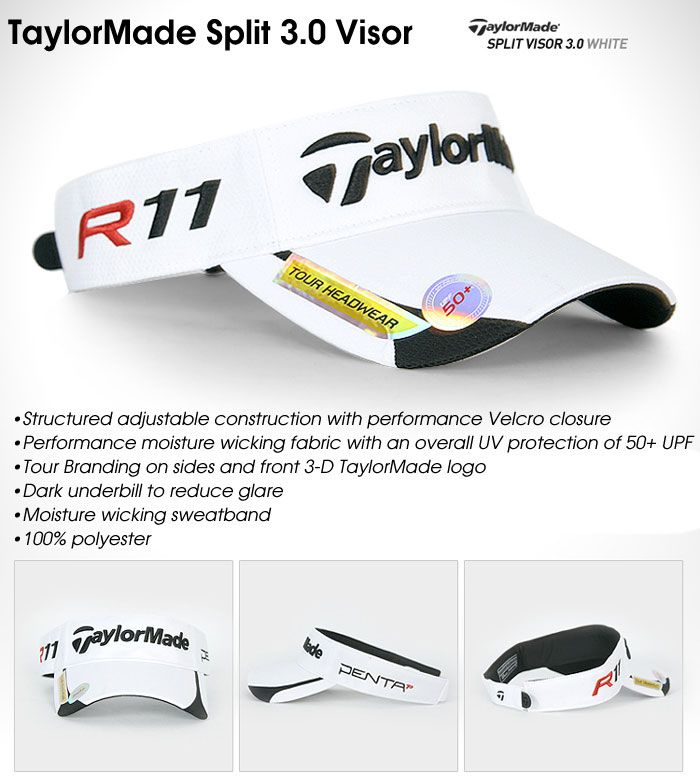 NWT Taylor Made Tour Split 3.0 Adjustable Golf Visor Hat White MSRP $ 