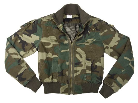 WOMENS MILITARY VINTAGE WOODLAND CAMO FLYERS JACKET ARMY COAT  