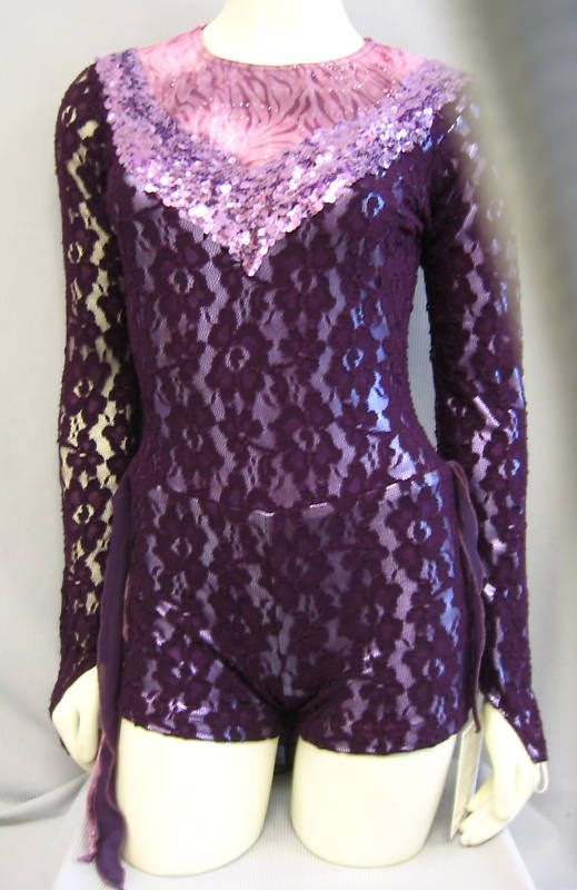 WOW EGGPLANT LACE SHORT JUMPSUIT DANCE/SKATE COSTUME Size M  