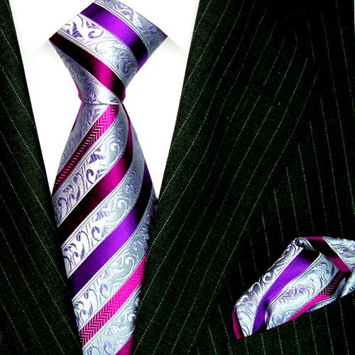 8443302 LORENZO CANA Luxury Neck Tie and Hanky Set pure silk purple 