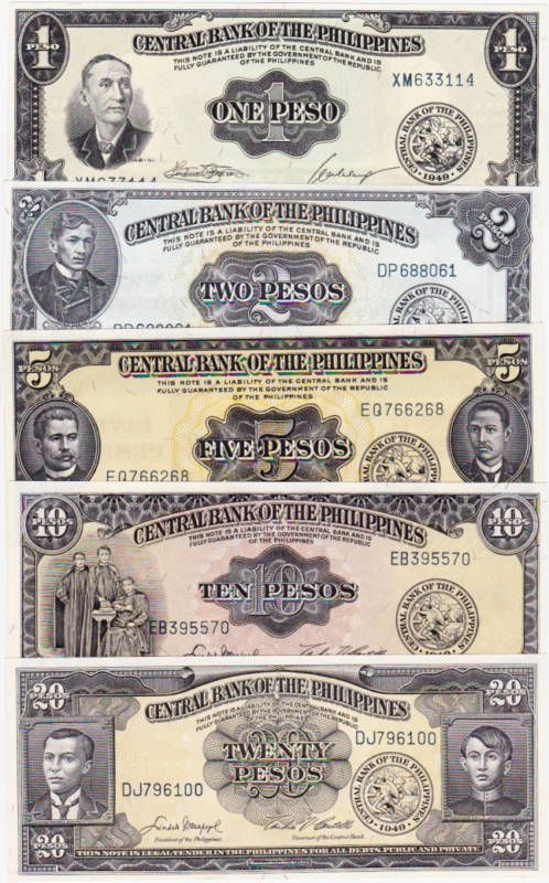 Philippines SET, 1;2;5;10;20 (1949) 133;134;135;136;137  