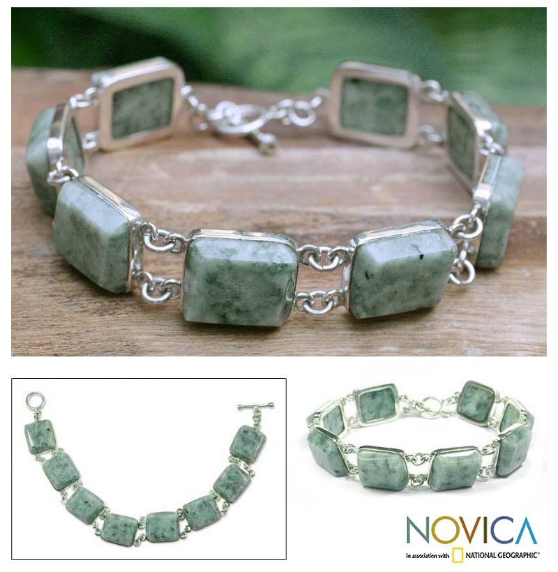   TREASURE~Guatemalan Jade & .925 Silver Link BRACELET~NOVICA Guatemala