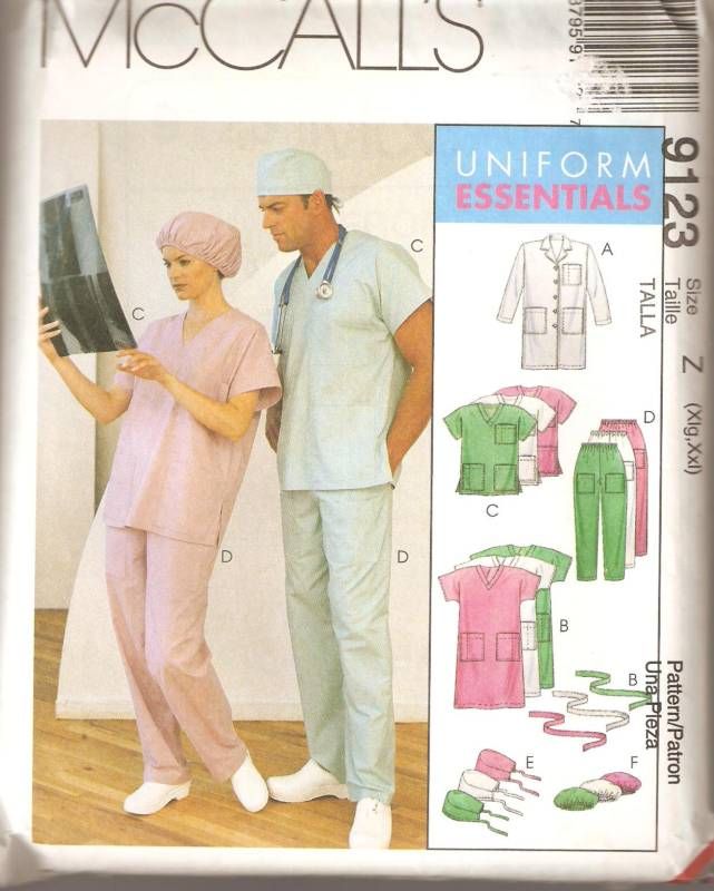 McCalls 9123 Scrubs Lab Coat Uniform Xlg XXL Pattern  