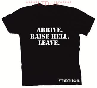 ARRIVE RAISE HELL LEAVE STONE COLD STEVE AUSTIN T SHIRT  