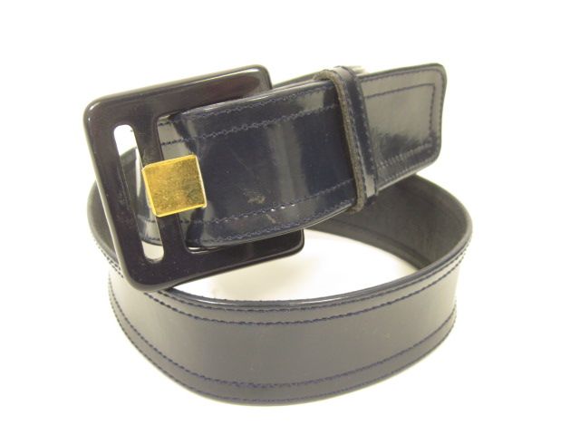 DESIGNER Navy Blue Patent Leather Belt Skinny  