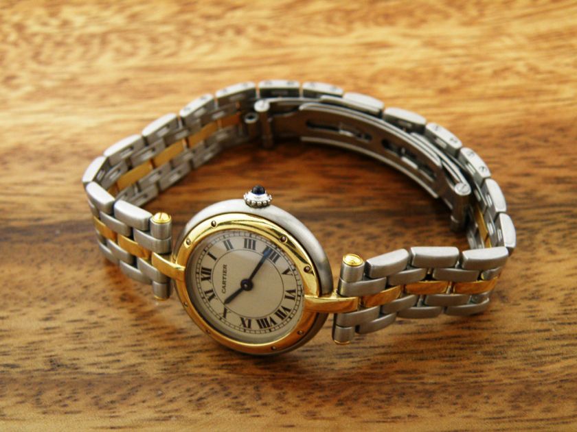   PANTHERE ROUND 18K SOLID GOLD BEZEL QUARTZ S.S WOMENS WATCH  