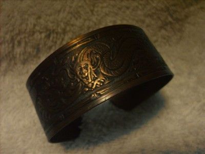 Vintage CHINESE DRAGON Embossed COPPER Cuff Bracelet  