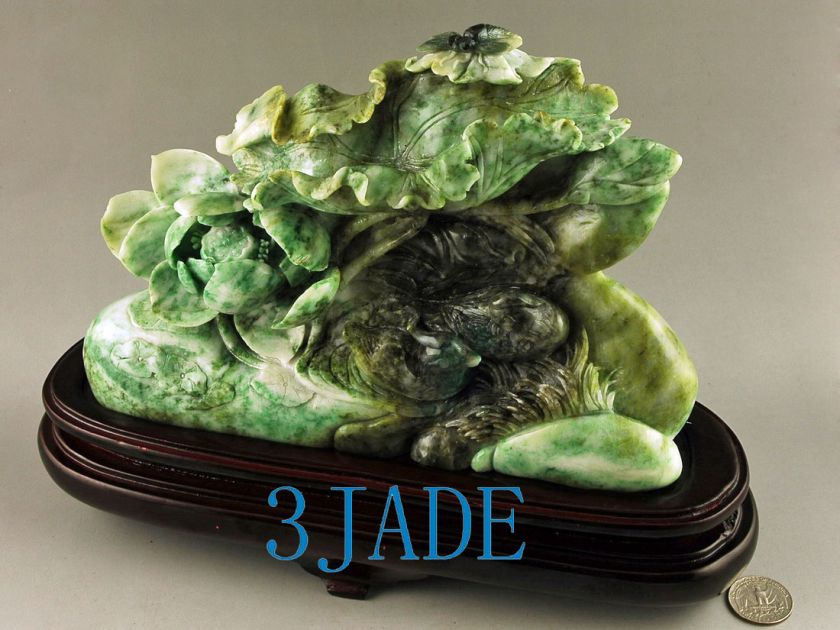 Dushan Jade Carving / Sculpture Lotus & Ducks Statue  