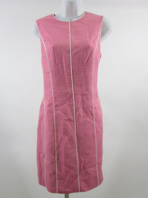 DAVID MEISTER Pink White Trim Sleeveless Linen Dress 10  