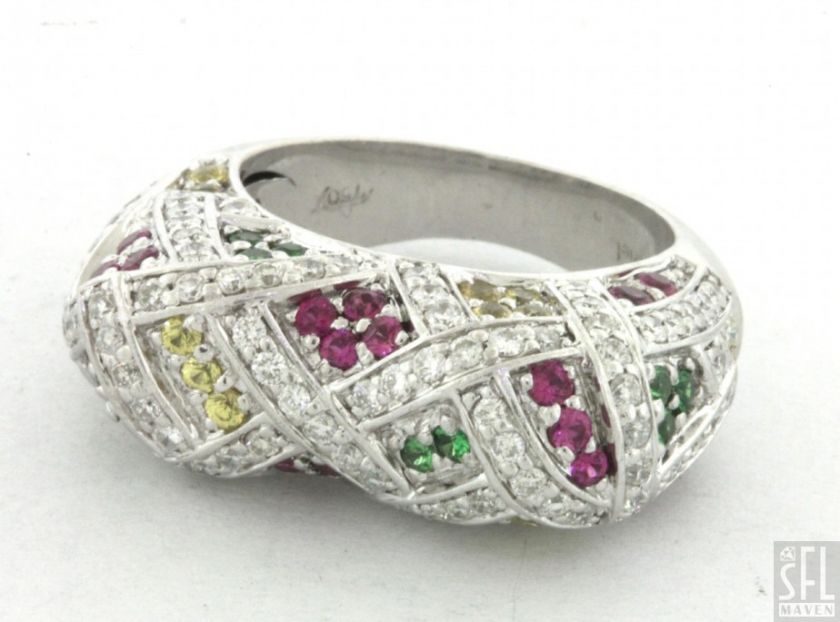 ARIEL HEAVY 18K WHITE GOLD 2.0CTW VS DIAMOND/RUBY/SAPPHIRE CLUSTER 