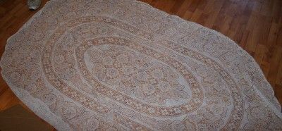 Lace Table Cloth Oval Rose Floral Ivory 56 x88 Inch  