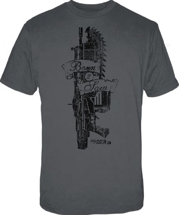 Gears of War 3   Born 2 Saw Grey Male T Shirt  