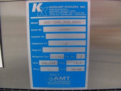 KOOLANT KOOLERS HCC 1000 CHILLER COOLER 1 TON 100% NEW  