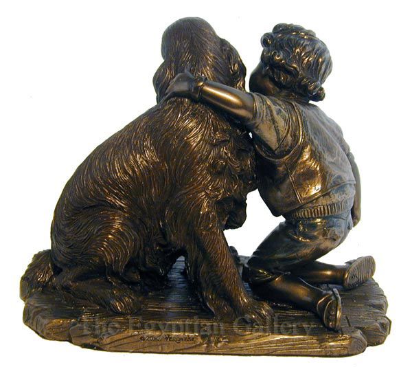 BOY & IRISH SETTER STATUE Grooming Figure Bronze 4.5  