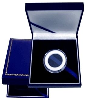 BLUE LEATHERETTE DISPLAY BOX WITH AIRTITE COIN CAPSULE, MODEL H, AIR 