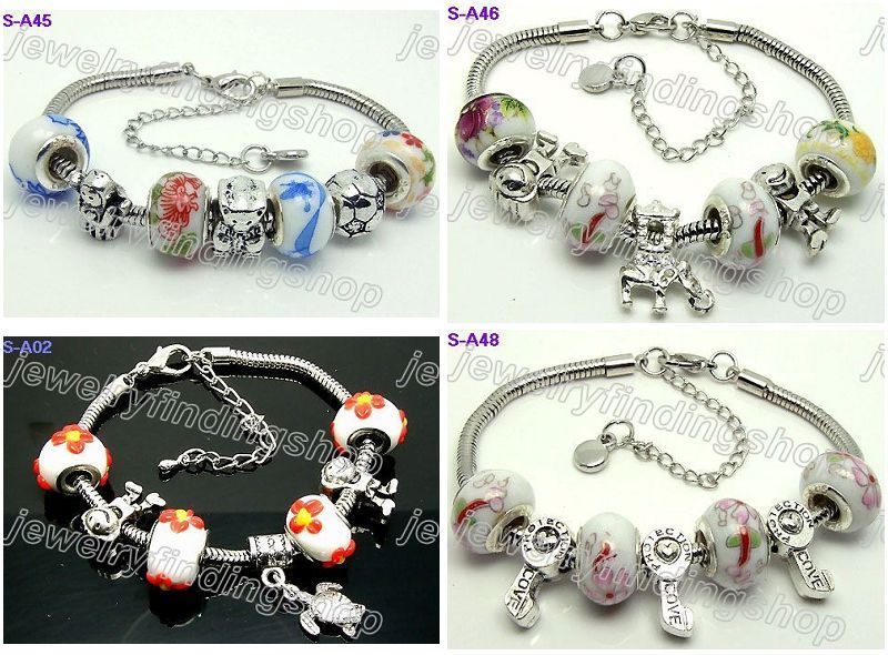 4pc mixed murano glass beads European charm bracelet 12  