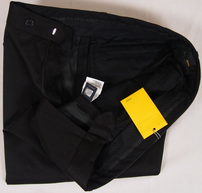 FENDI PANTS $590 BLACK LOGO ZUCCA BANDED WAIST TROUSERS DRESS SLACKS 