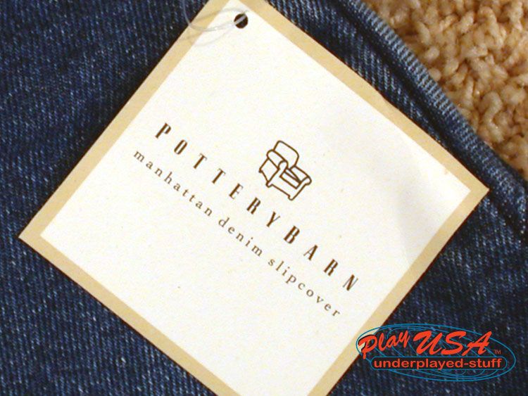 POTTERY BARN MANHATTAN DENIM OTTOMAN SLIPCOVER ~ NEW  