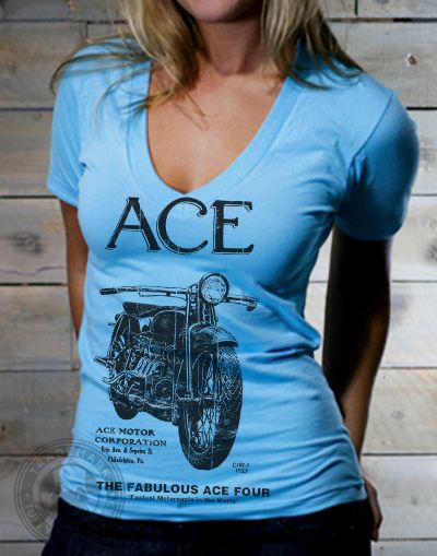 ACE FOUR MOTORCYCLE Vintage 1927 Bike American Apparel 6456 Deep V 