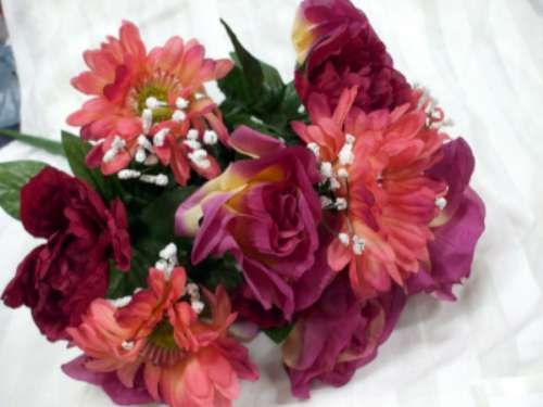 Burgundy Coral Rose Daisy Peony Fall Silk Flowers F726  