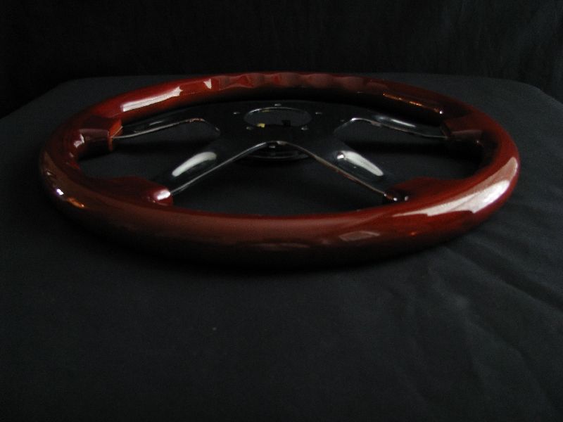 NEW 15 CHROME MAHOGANY WOOD GRAIN STEERING WHEEL  