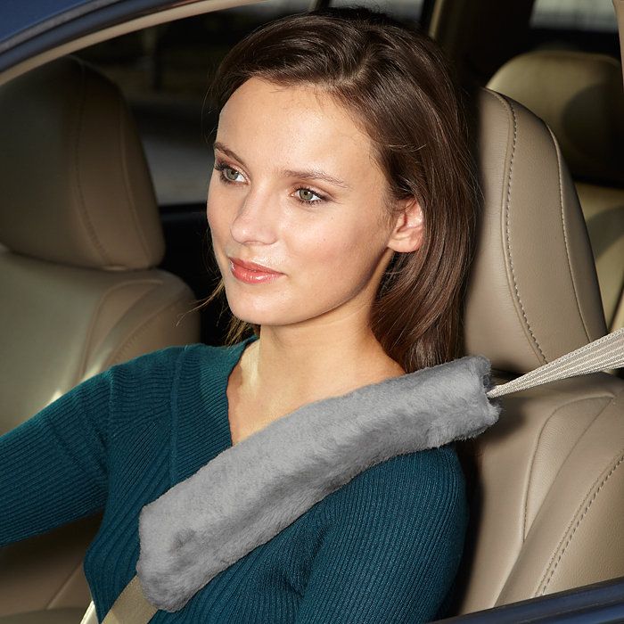 Brookstone Sheepskin Seat Belt Cover Gray  