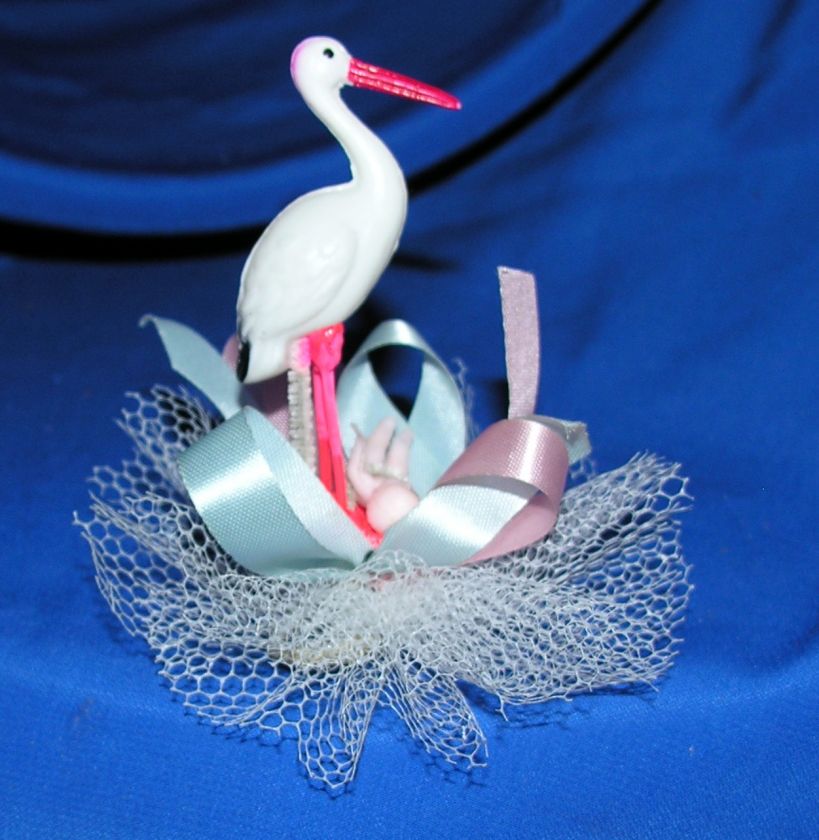 VTG 1950 CELLULOID STORK/BABY *SHOWER/PKG DECORATION  